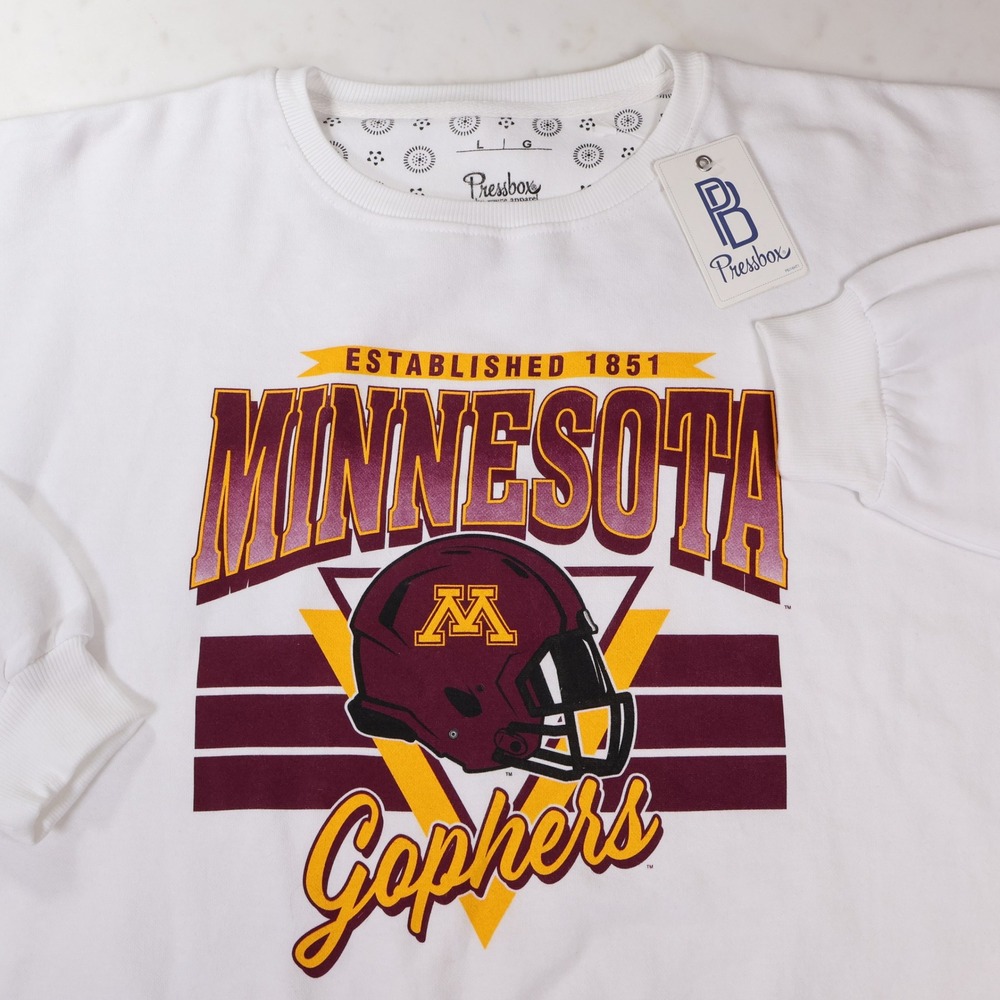 NWT‎ Pressbox Minnesota Gophers Sweatshirt Womens Large White Crewneck New
